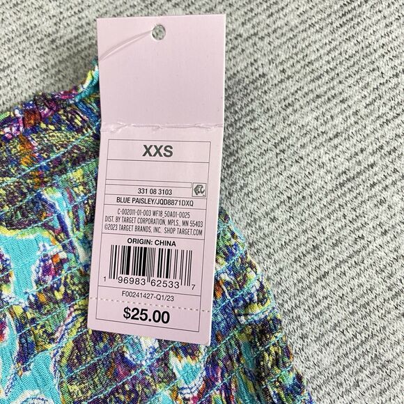 Wild Fable Women's Sleeveless Woven Smocked Romper - Blue Paisley XX Small NWT - Picture 2 of 16